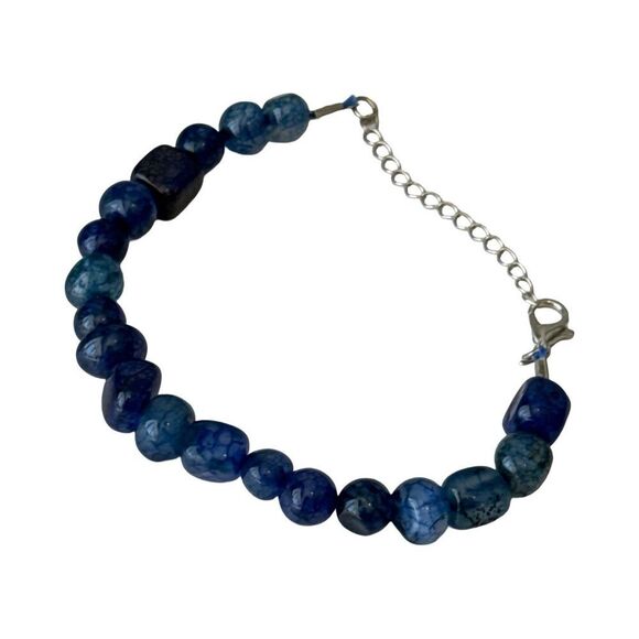 Blue Beaded Bracelet with Silver Clasp - Picture 3 of 4